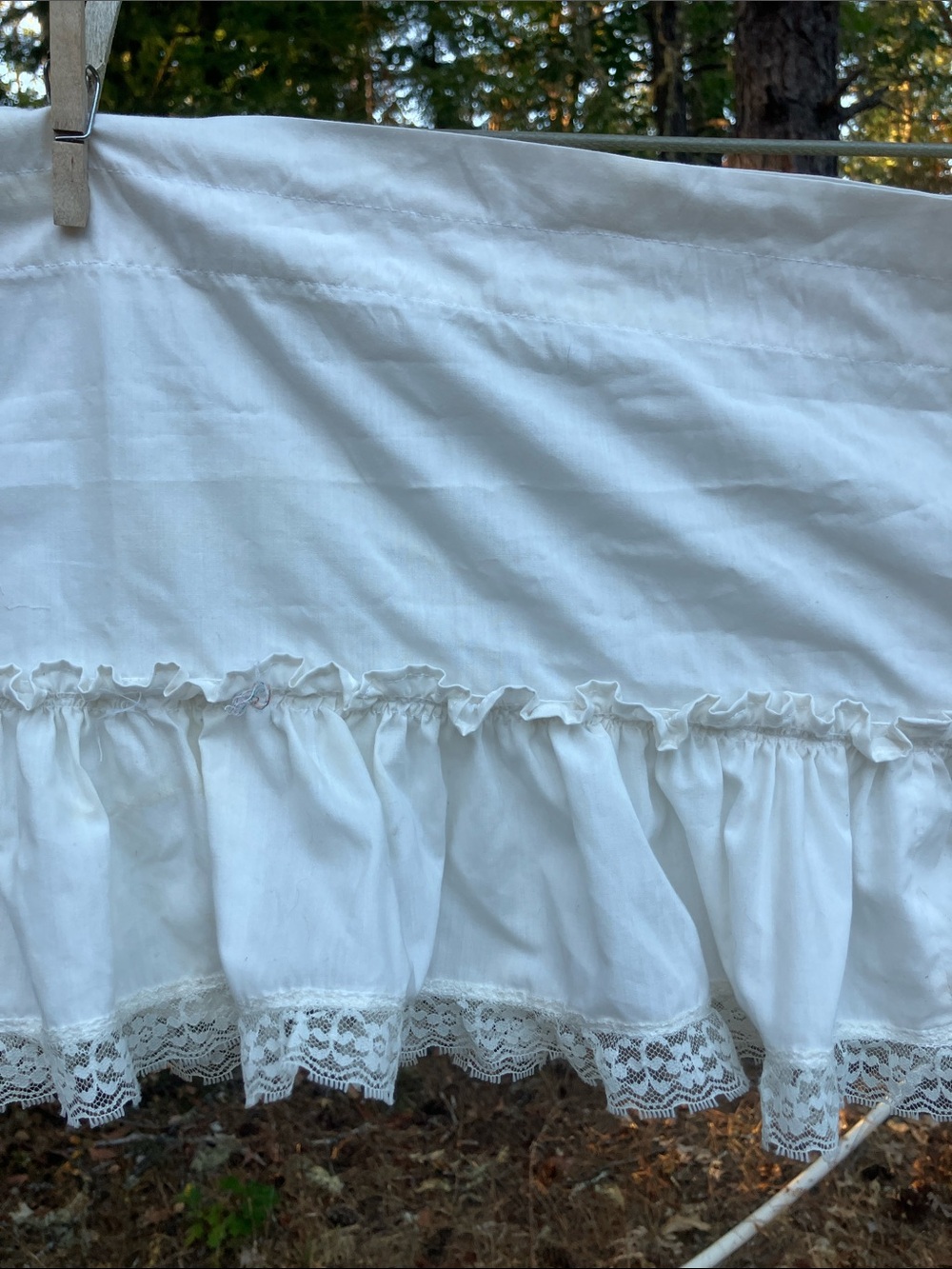 Huge vintage valences with lace & ruffles 104” x 11” each set of 2